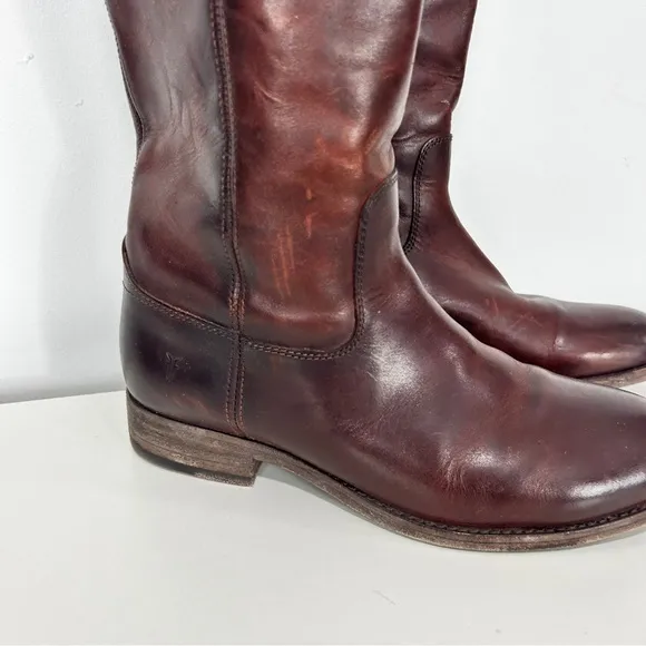 Frye Brown Knee High Riding Boots Leather Classic