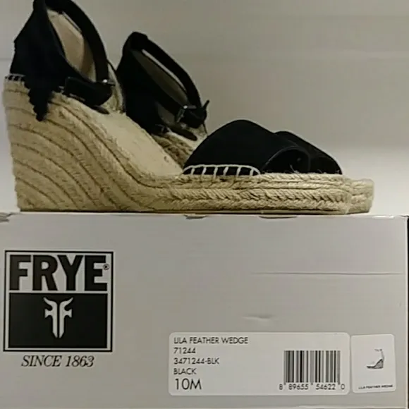 FRYE Espadrille Wedges, Black, Size 10 Fits like a 9.5