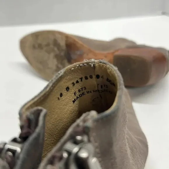 Frye Heeled Ankle Boots Suede Side Zip Mexico Brown Tan Women's 10 B