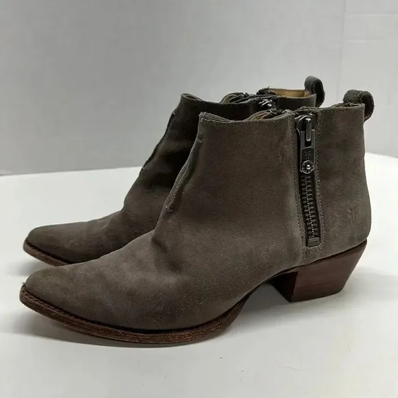 Frye Heeled Ankle Boots Suede Side Zip Mexico Brown Tan Women's 10 B