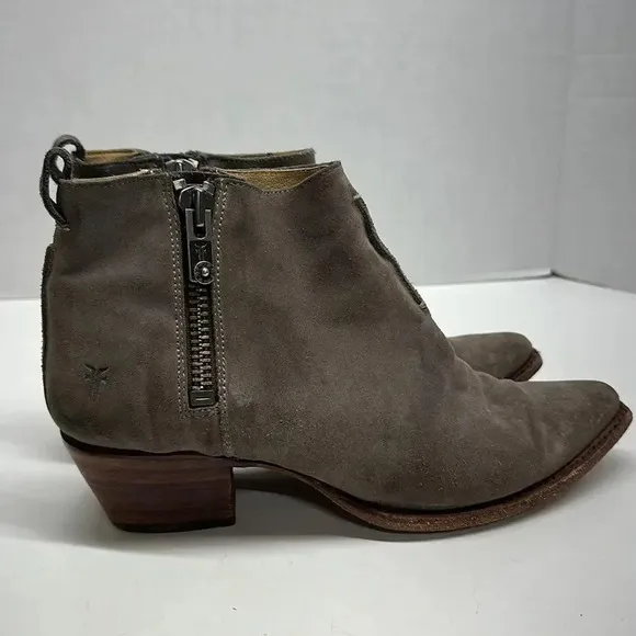 Frye Heeled Ankle Boots Suede Side Zip Mexico Brown Tan Women's 10 B