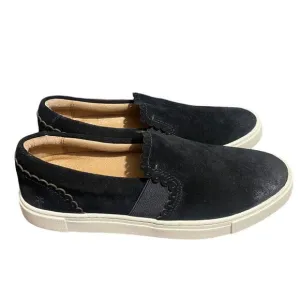 Frye Ivy black suede scalloped slip on boat style shoes women's 6