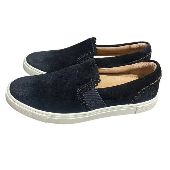 Frye Ivy black suede scalloped slip on boat style shoes women's 6