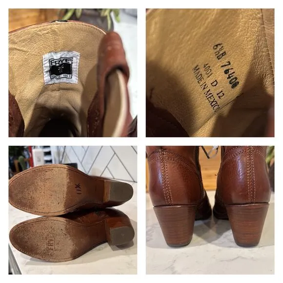 FRYE Jane Trapunto Stitched Leather Bootie Redwood Brown Heeled Boots 6.5 B