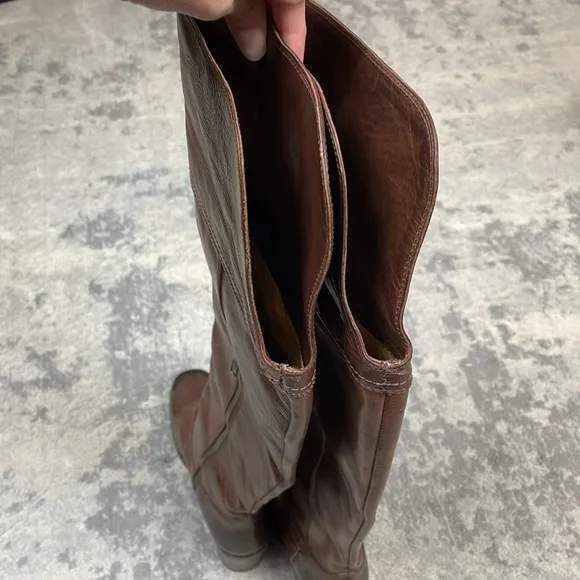 Frye Kendall Distressed Over The Knee Riding Boots Brown Leather Heeled Sz 5.5