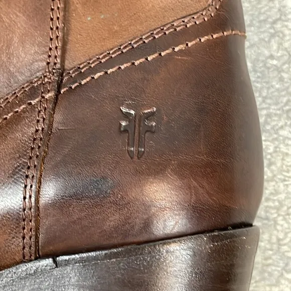 Frye Kendall Distressed Over The Knee Riding Boots Brown Leather Heeled Sz 5.5