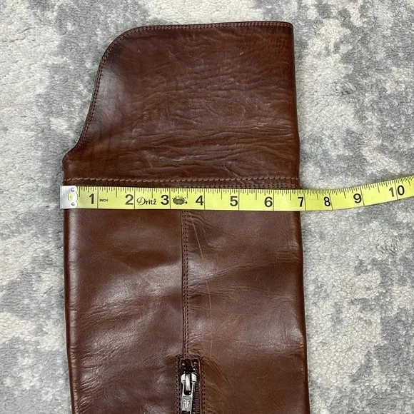 Frye Kendall Distressed Over The Knee Riding Boots Brown Leather Heeled Sz 5.5