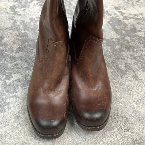 Frye Kendall Distressed Over The Knee Riding Boots Brown Leather Heeled Sz 5.5