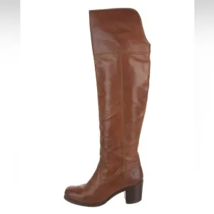 Frye Kendall Distressed Over The Knee Riding Boots Brown Leather Heeled Sz 5.5