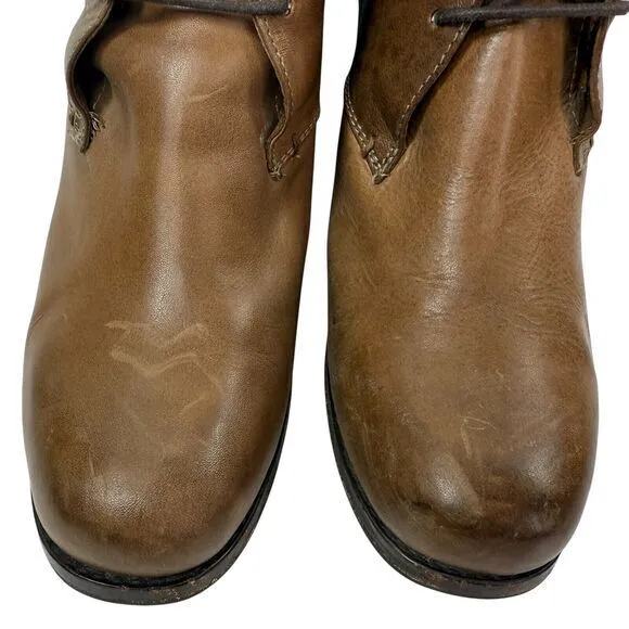 Frye Kendall Lace Up Leather Ankle Boots Cognac Brown Chukka‎ Heeled Size 8.5