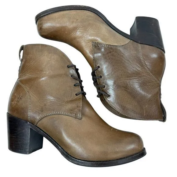 Frye Kendall Lace Up Leather Ankle Boots Cognac Brown Chukka‎ Heeled Size 8.5