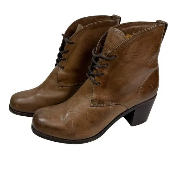 Frye Kendall Lace Up Leather Ankle Boots Cognac Brown Chukka‎ Heeled Size 8.5