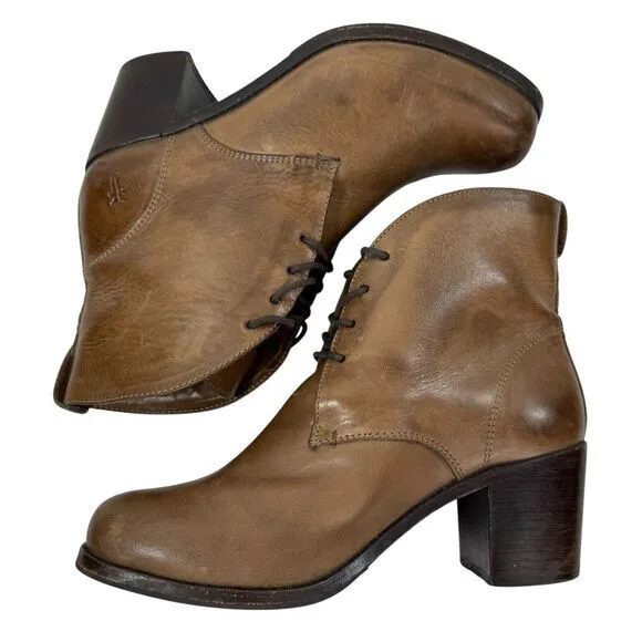 Frye Kendall Lace Up Leather Ankle Boots Cognac Brown Chukka‎ Heeled Size 8.5