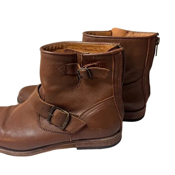 Frye Leather Ankle Boots Back Zip and Buckle Biker Boots