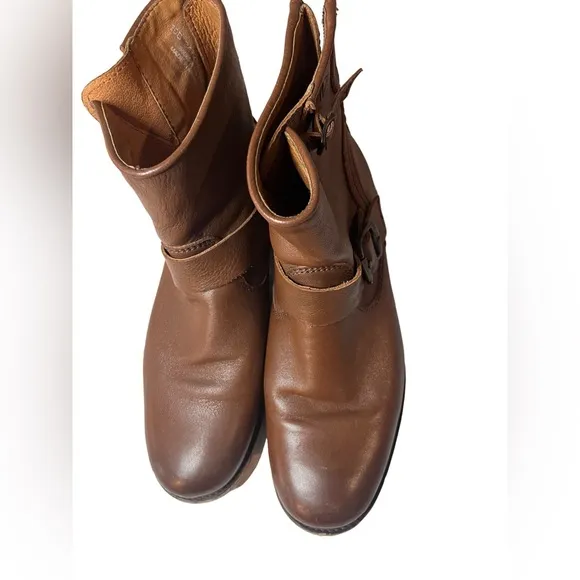 Frye Leather Ankle Boots Back Zip and Buckle Biker Boots