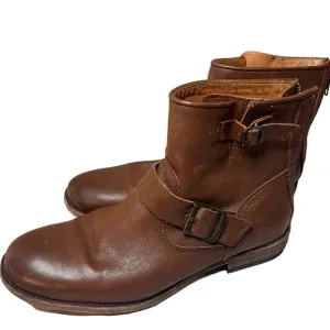 Frye Leather Ankle Boots Back Zip and Buckle Biker Boots