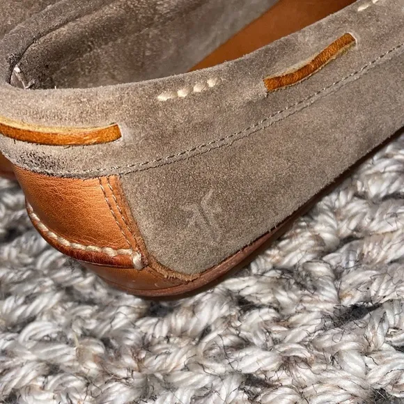 Frye Leather Suede Tie slip on moccasins style loafers with rubber sole