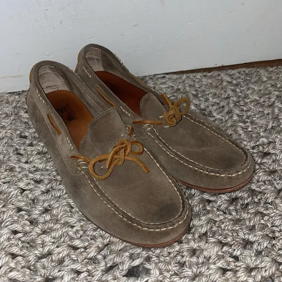 Frye Leather Suede Tie slip on moccasins style loafers with rubber sole