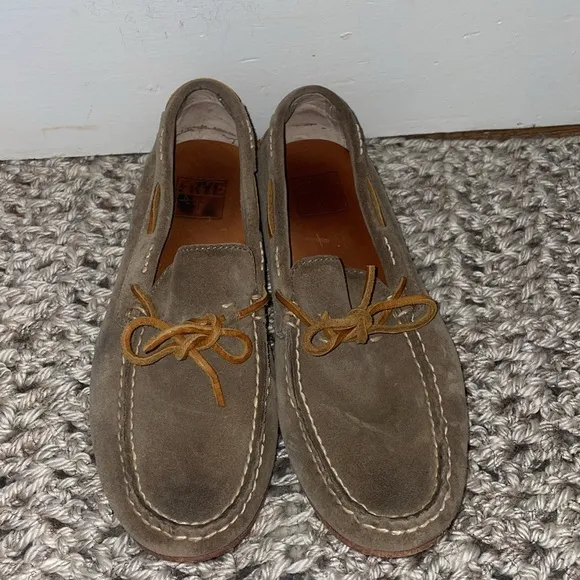 Frye Leather Suede Tie slip on moccasins style loafers with rubber sole