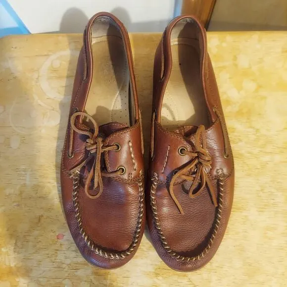 Frye Lewis Boat Men's US 10 Cognac Brown Leather Loafer Shoes EUC