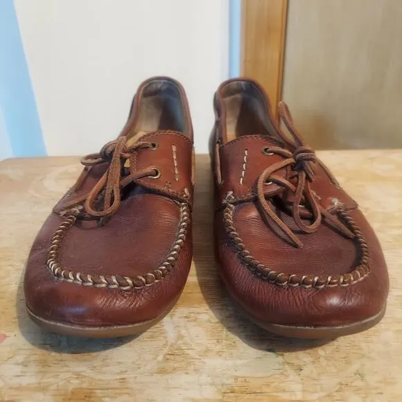 Frye Lewis Boat Men's US 10 Cognac Brown Leather Loafer Shoes EUC