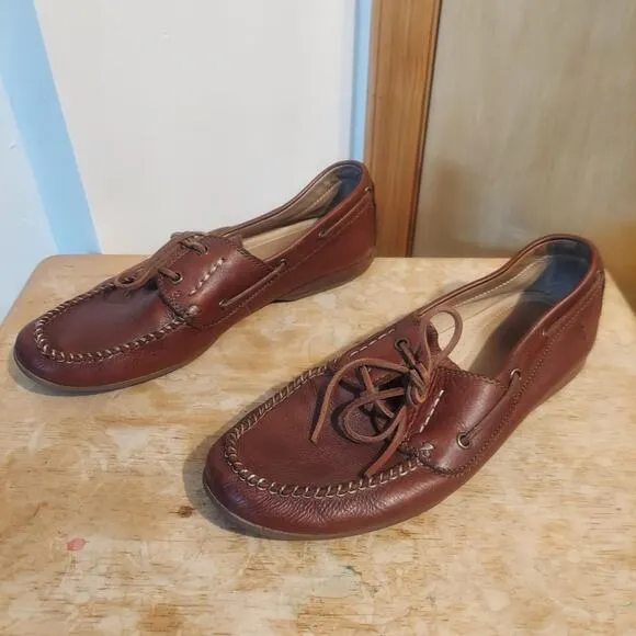 Frye Lewis Boat Men's US 10 Cognac Brown Leather Loafer Shoes EUC