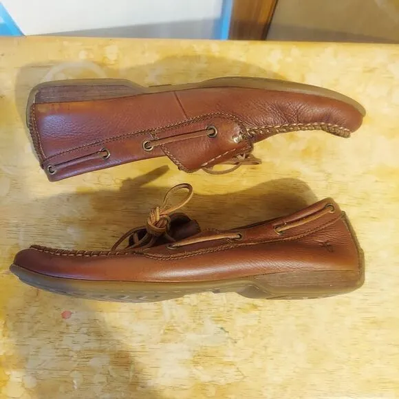 Frye Lewis Boat Men's US 10 Cognac Brown Leather Loafer Shoes EUC