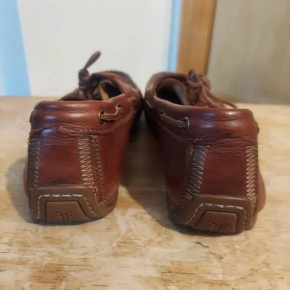 Frye Lewis Boat Men's US 10 Cognac Brown Leather Loafer Shoes EUC