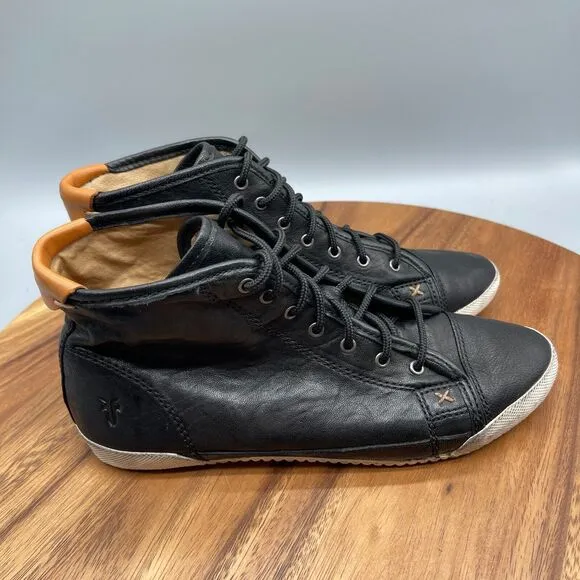 Frye Melanie Shoes Womens Size 7 M Black Leather High Top Comfort Sneakers