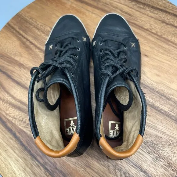 Frye Melanie Shoes Womens Size 7 M Black Leather High Top Comfort Sneakers