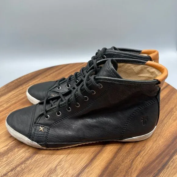 Frye Melanie Shoes Womens Size 7 M Black Leather High Top Comfort Sneakers