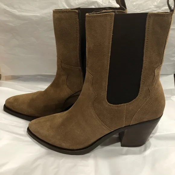 FRYE mera brown suede western style heel chelsea side gore boots size 10 new