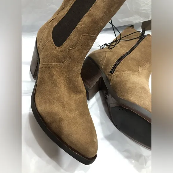 FRYE mera brown suede western style heel chelsea side gore boots size 10 new
