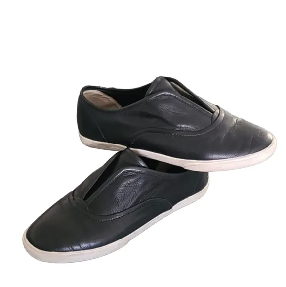 Frye Mindy Black Leather Sneakers Flats 7 Slip On Minimalist Industrial