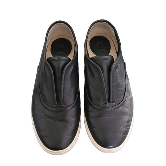 Frye Mindy Black Leather Sneakers Flats 7 Slip On Minimalist Industrial