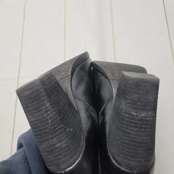 Frye Patty riding boots black leather heeled buckle booties