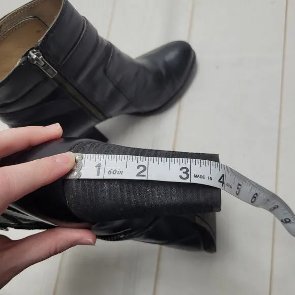 Frye Patty riding boots black leather heeled buckle booties