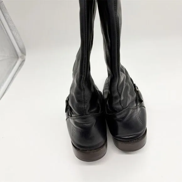 Frye Shirley Equestrian Riding Boots Size 8 Black Leather Knee High Casual Flat
