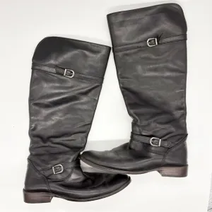 Frye Shirley Equestrian Riding Boots Size 8 Black Leather Knee High Casual Flat
