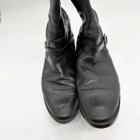 Frye Shirley Equestrian Riding Boots Size 8 Black Leather Knee High Casual Flat