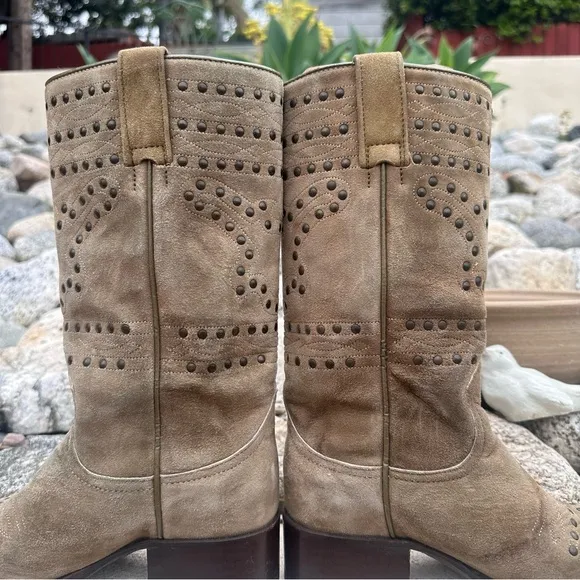 Frye Suede Studded Pointy Boots Size 6.5 Color Sage Green