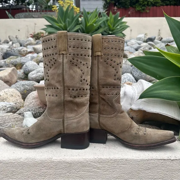 Frye Suede Studded Pointy Boots Size 6.5 Color Sage Green