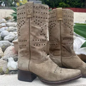 Frye Suede Studded Pointy Boots Size 6.5 Color Sage Green