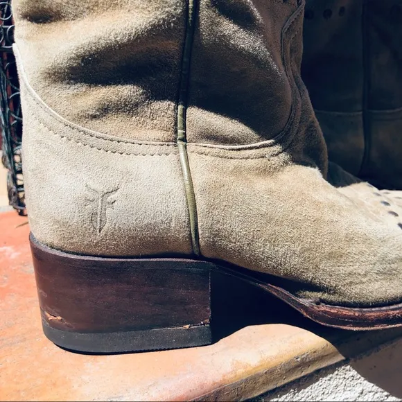 Frye Suede Studded Pointy Boots Size 6.5 Color Sage Green