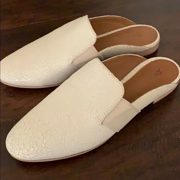 Frye Terri Gore White Leather Mule Flats 8 M