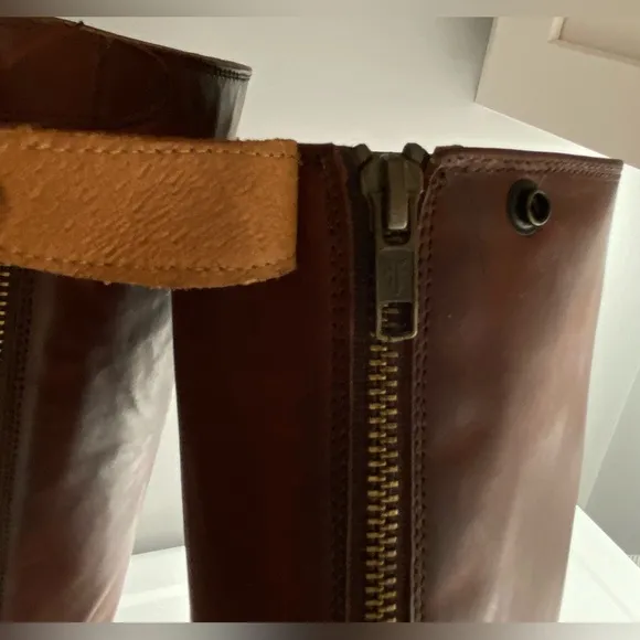 FRYE Women's Melissa Button Back Zip Brown Leather Knee-High Tall Boots Size 10
