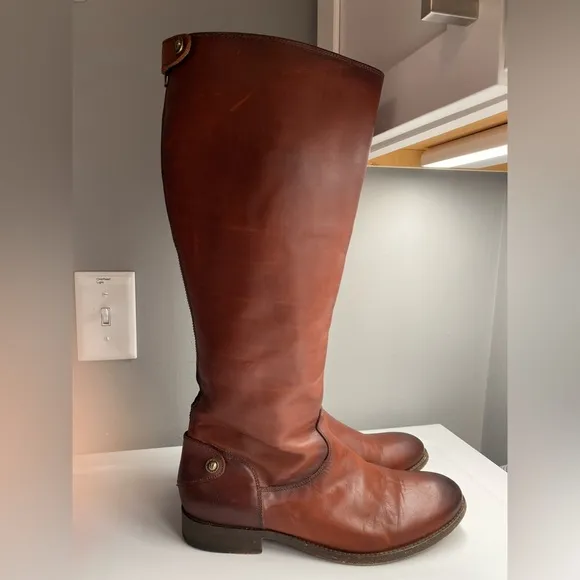 FRYE Women's Melissa Button Back Zip Brown Leather Knee-High Tall Boots Size 10