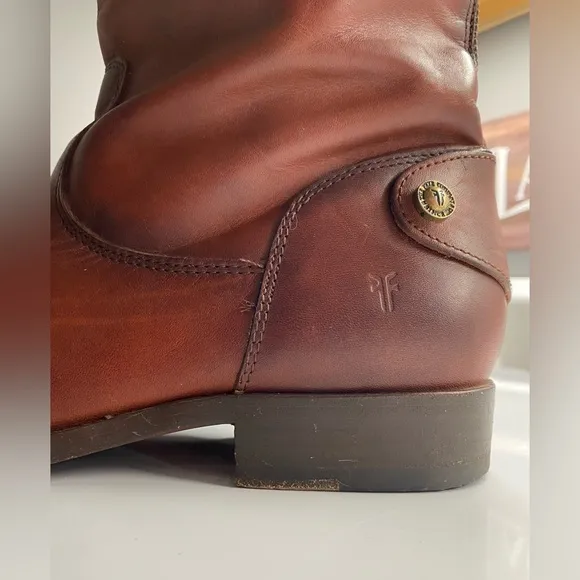 FRYE Women's Melissa Button Back Zip Brown Leather Knee-High Tall Boots Size 10