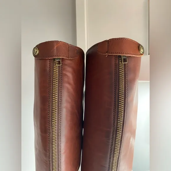 FRYE Women's Melissa Button Back Zip Brown Leather Knee-High Tall Boots Size 10