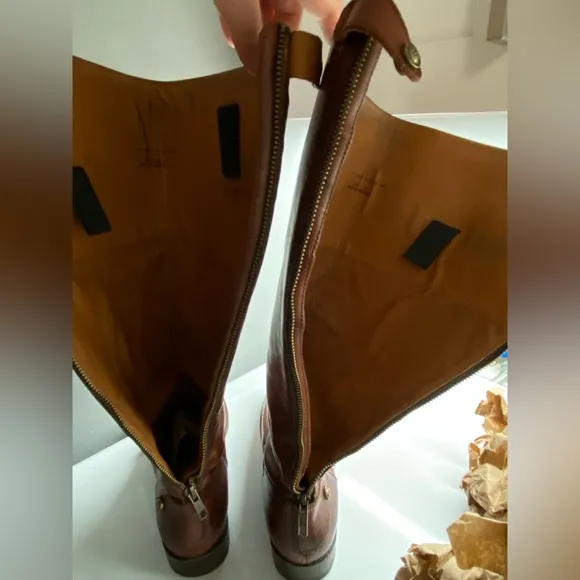 FRYE Women's Melissa Button Back Zip Brown Leather Knee-High Tall Boots Size 10